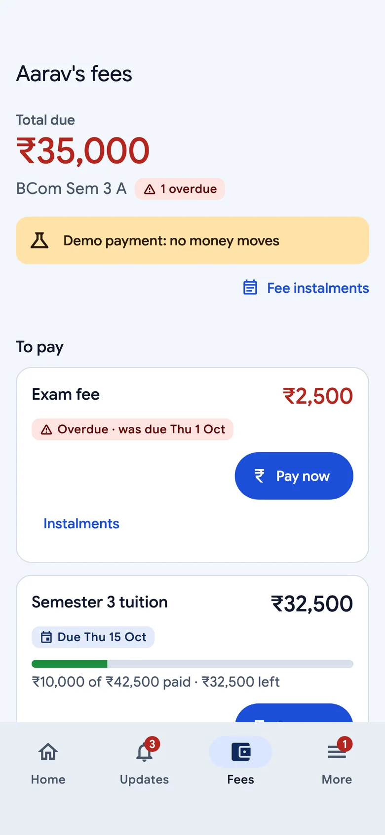Zynetix Parent app · fees